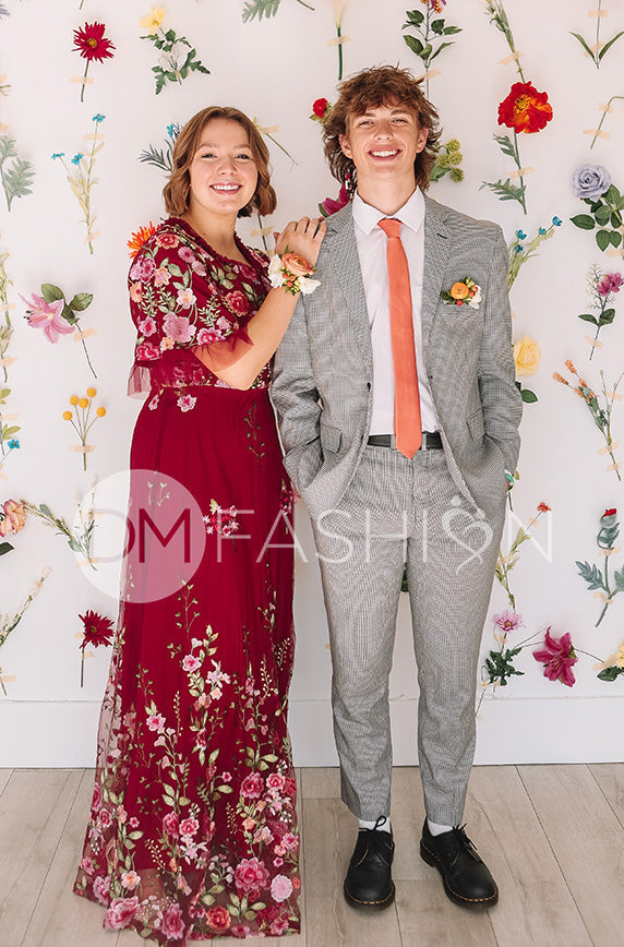 Odette Burgundy Garden Floral Gown - DM Exclusive