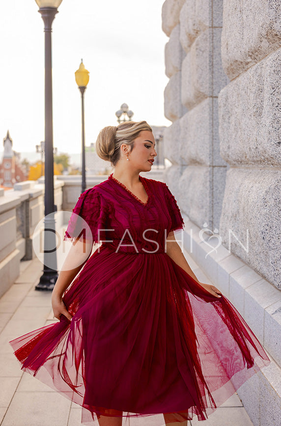 Celeste Burgundy Tulle Dress - DM Exclusive - Restocked