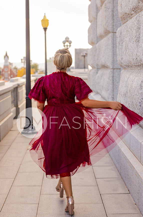 Celeste Burgundy Tulle Dress - DM Exclusive - Restocked