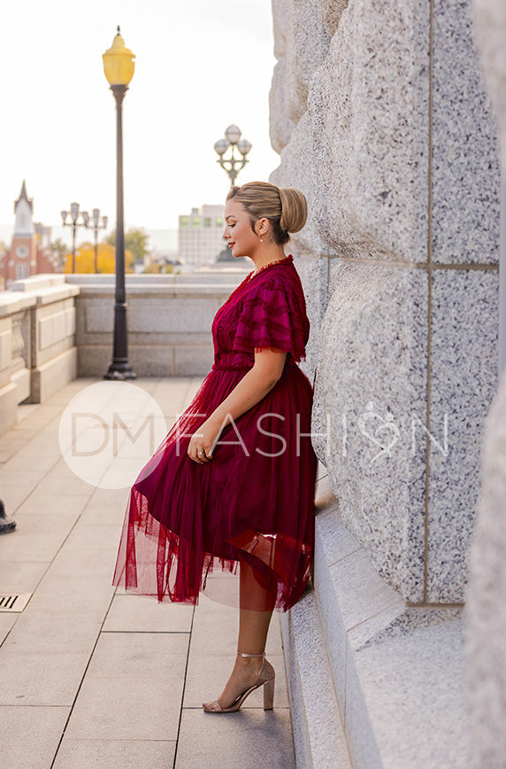 Celeste Burgundy Tulle Dress - DM Exclusive - Restocked