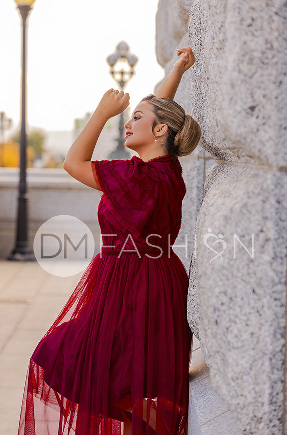 Celeste Burgundy Tulle Dress - DM Exclusive - Restocked