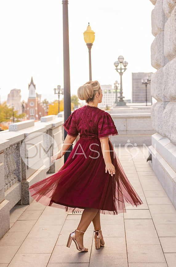 Celeste Burgundy Tulle Dress - DM Exclusive - Restocked
