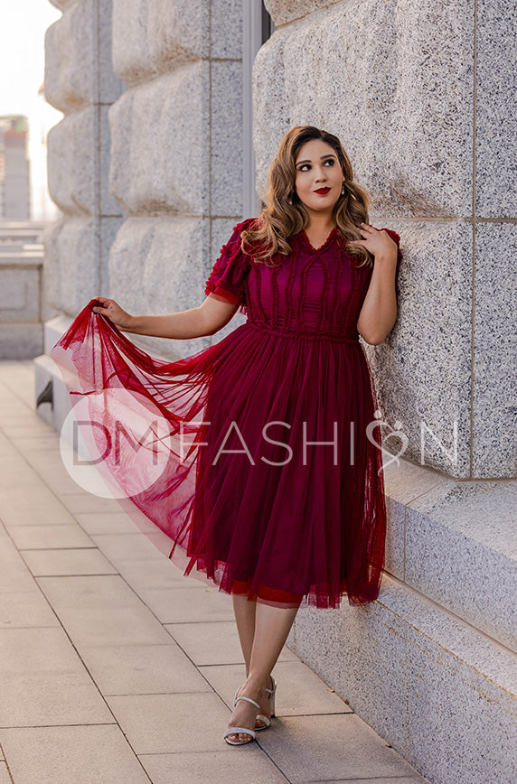 Celeste Burgundy Tulle Dress - DM Exclusive - Restocked