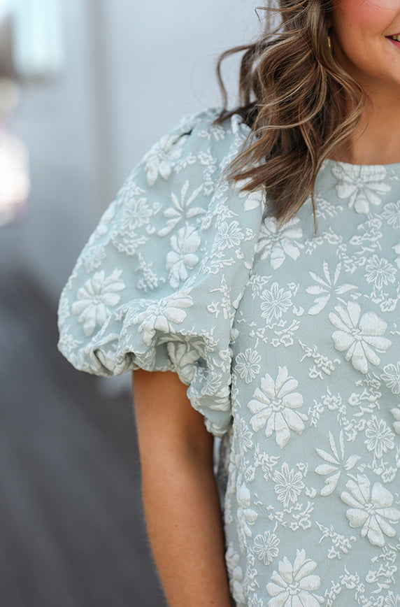 Hailey Sage Jacquard Floral Blouse - FINAL SALE