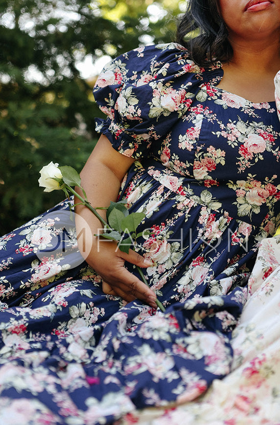 Brynnleigh Navy Cottage Floral Gown- DM Exclusive - Maternity Friendly