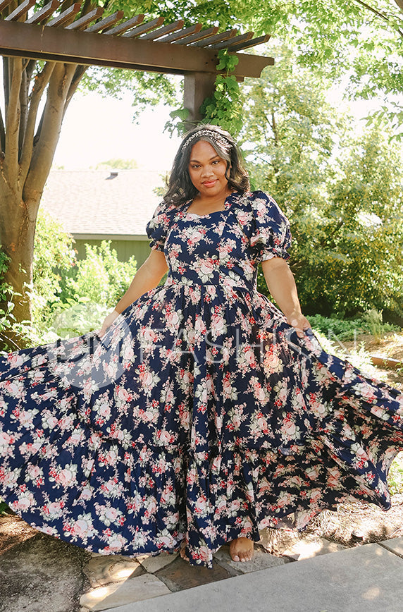 Brynnleigh Navy Cottage Floral Gown- DM Exclusive - Maternity Friendly
