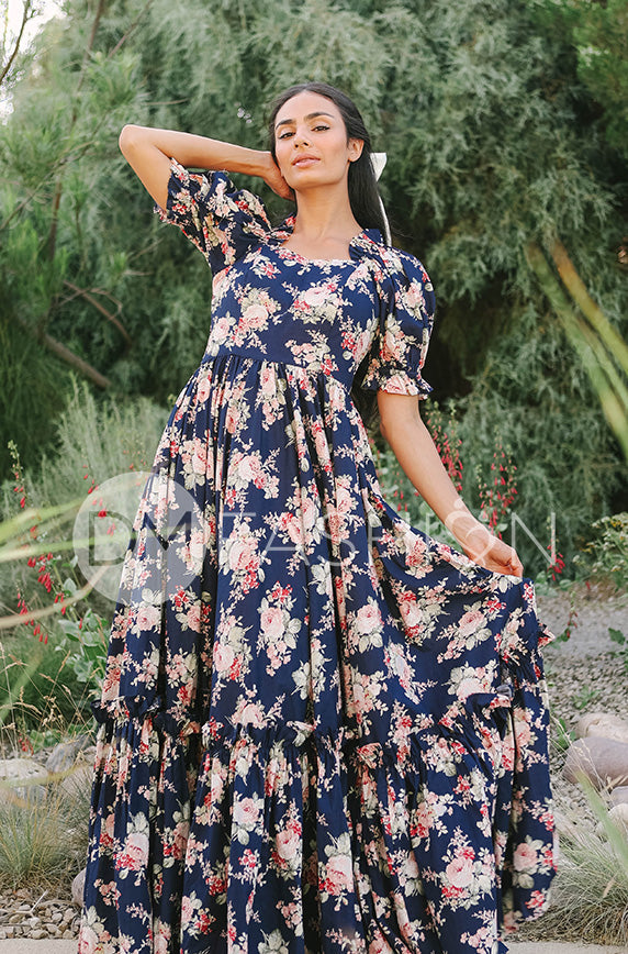 Brynnleigh Navy Cottage Floral Gown- DM Exclusive - Maternity Friendly