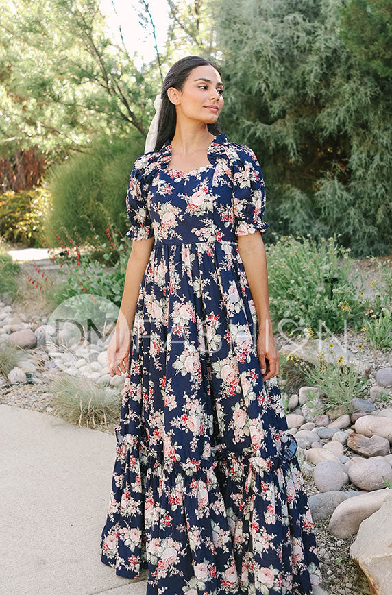 Brynnleigh Navy Cottage Floral Gown- DM Exclusive - Maternity Friendly