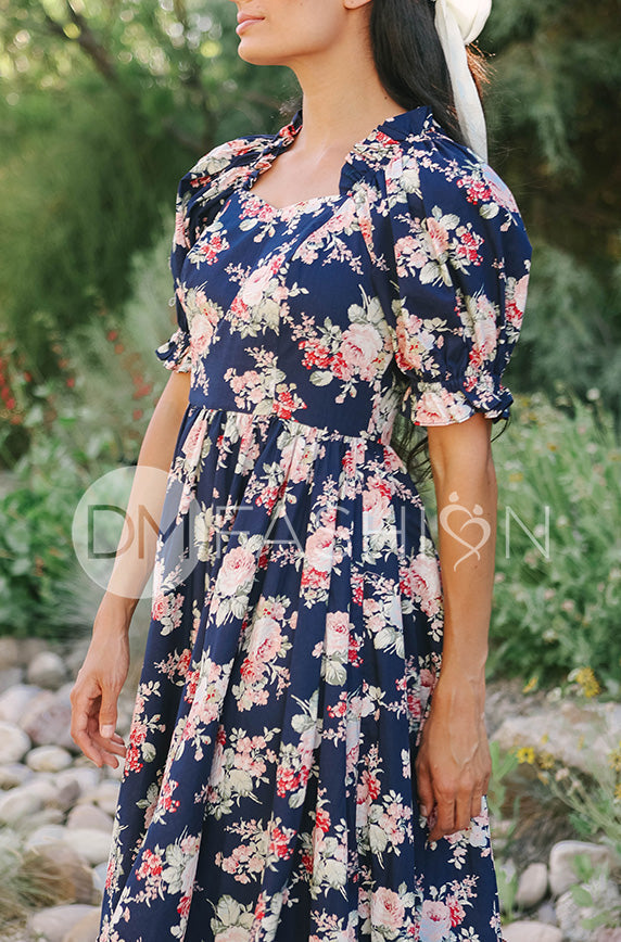 Brynnleigh Navy Cottage Floral Gown- DM Exclusive - Maternity Friendly