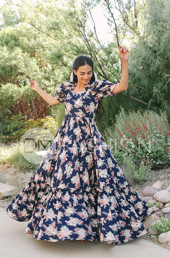 Brynnleigh Navy Cottage Floral Gown- DM Exclusive - Maternity Friendly