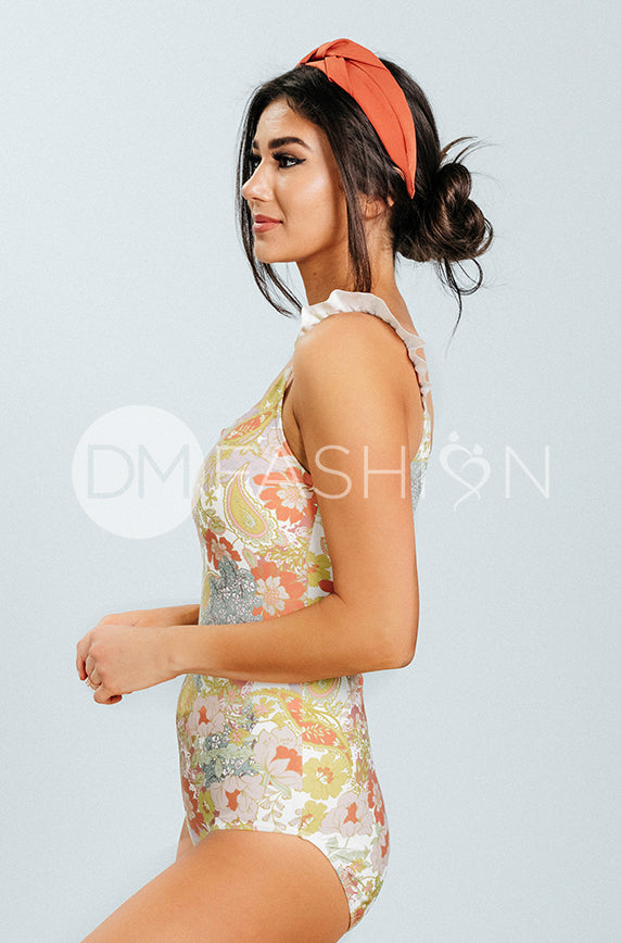 Ruffle Open Back One Piece - Sorbet