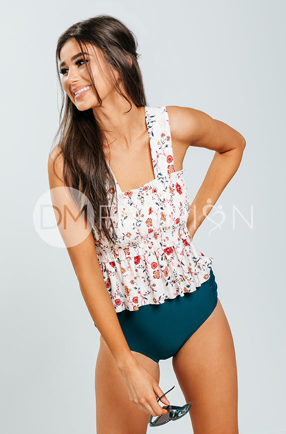 Back Tie Smocked Peplum Top - Primrose