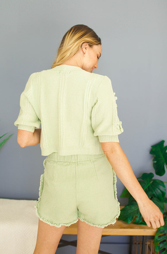 The Story Never Ends Sage Ruffled High Waist Shorts - FINAL SALE