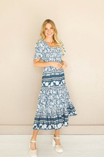 Leilani Teal Hibiscus Smocked Dress - DM Exclusive - Maternity Friendly