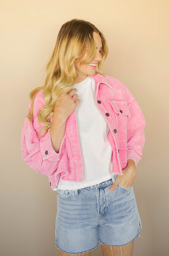 Wednesday's We Wear Pink Corduroy Shacket - FINAL SALE