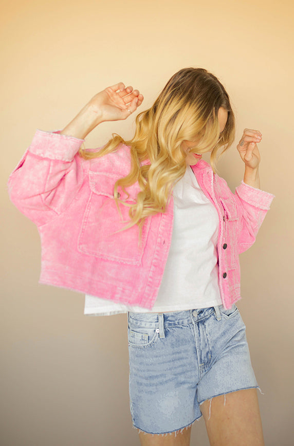 Wednesday's We Wear Pink Corduroy Shacket - FINAL SALE