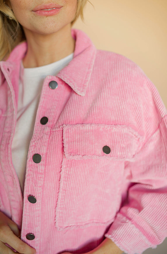 Wednesday's We Wear Pink Corduroy Shacket - FINAL SALE