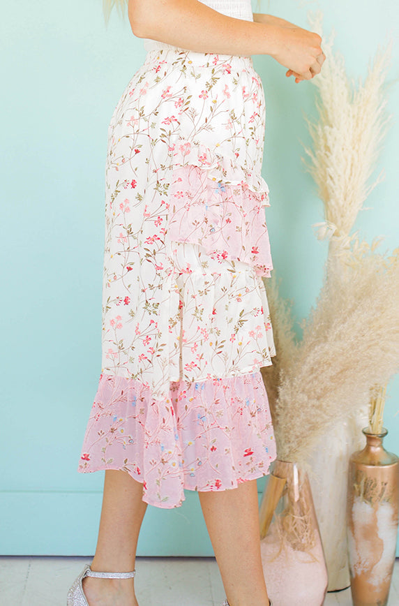 Good Day Pink & Cream Floral Skirt - FINAL SALE