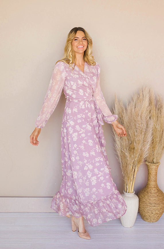 Melanee Orchid Floral Wrap Dress - DM Exclusive - Maternity Friendly - FINAL SALE