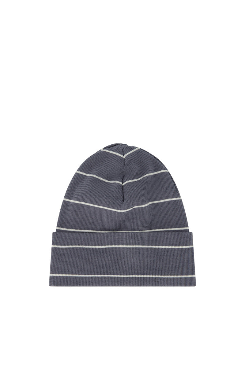 Organic Cotton Fine Rib Beanie - Gracelyn Stripe Lava/Cloud