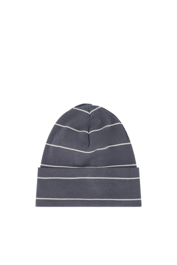 Organic Cotton Fine Rib Beanie - Gracelyn Stripe Lava/Cloud