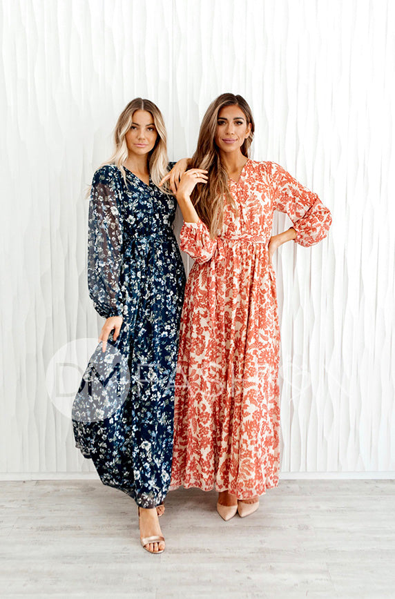 Chanel Autumn Floral Gold Stripe Maxi - DM Exclusive - Nursing Friendly - Maternity Friendly - Restocked