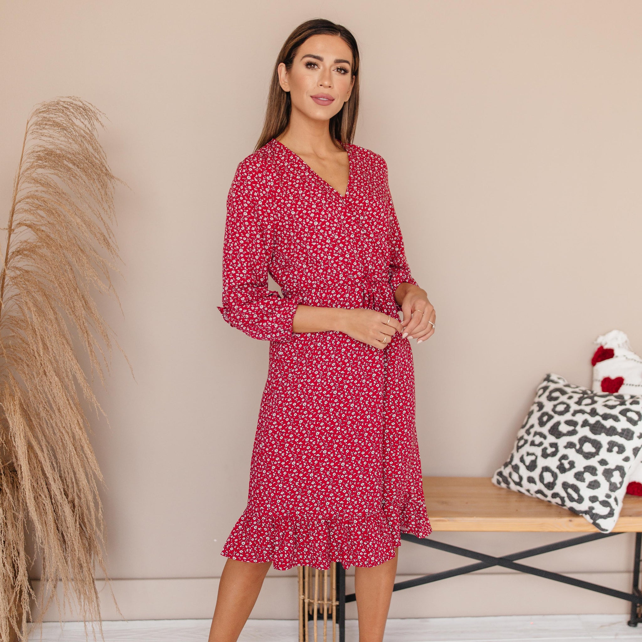 Sansa Red Floral Ruffle Wrap Dress - Maternity Friendly - Nursing Friendly - FINAL SALE