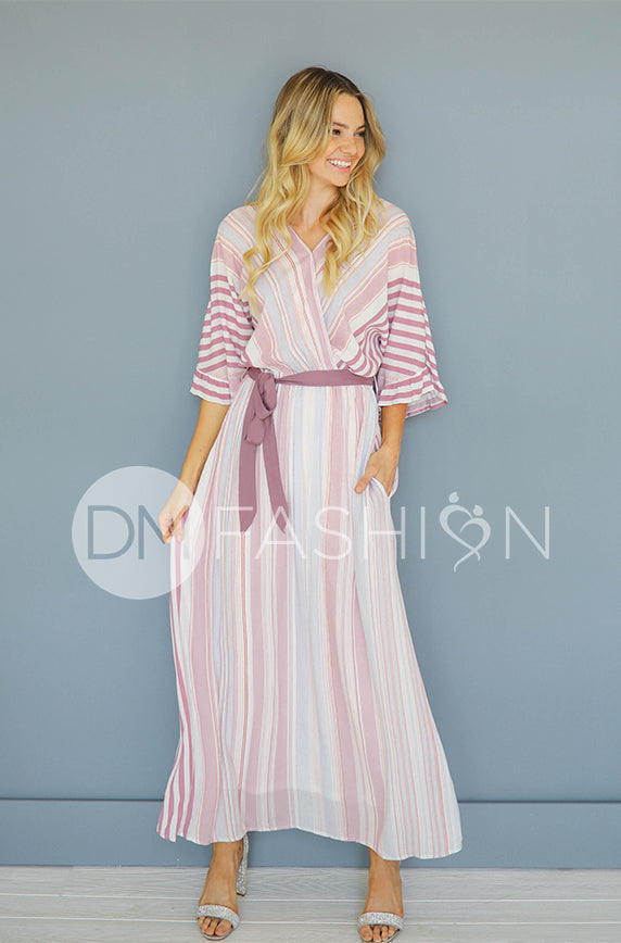 Giselle Mauve Stripe Maxi Dress - DM Exclusive - Nursing Friendly - Maternity Friendly - FINAL SALE