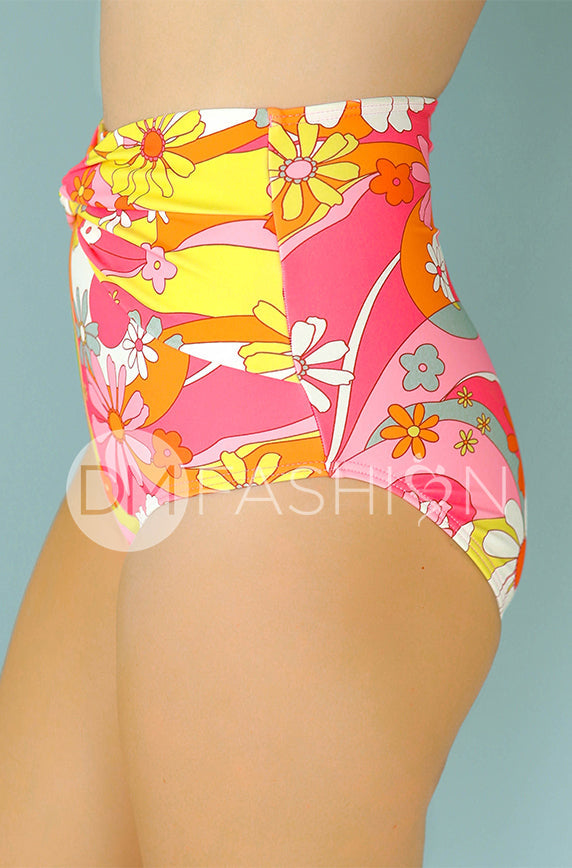 High Waist Front Twist Bottom - Flower Power