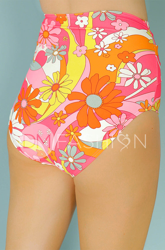 High Waist Front Twist Bottom - Flower Power