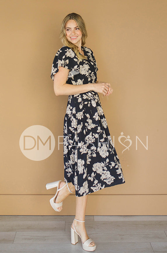 Tessa Black Floral Wrap Dress - DM Exclusive - Nursing Friendly - Maternity Friendly