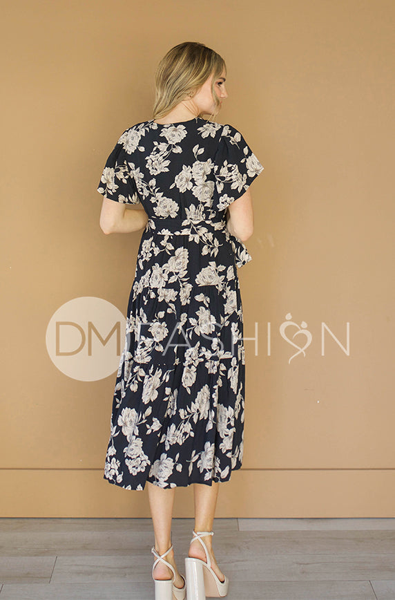 Tessa Black Floral Wrap Dress - DM Exclusive - Nursing Friendly - Maternity Friendly