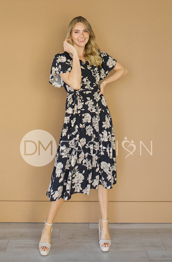 Tessa Black Floral Wrap Dress - DM Exclusive - Nursing Friendly - Maternity Friendly