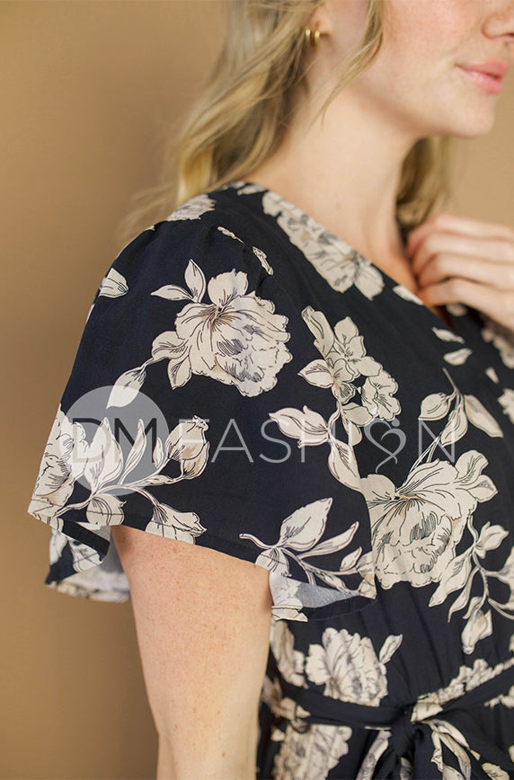 Tessa Black Floral Wrap Dress - DM Exclusive - Nursing Friendly - Maternity Friendly