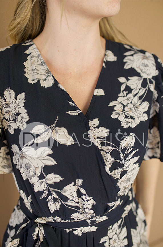 Tessa Black Floral Wrap Dress - DM Exclusive - Nursing Friendly - Maternity Friendly