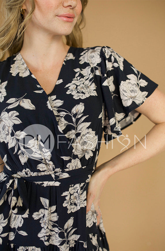 Tessa Black Floral Wrap Dress - DM Exclusive - Nursing Friendly - Maternity Friendly