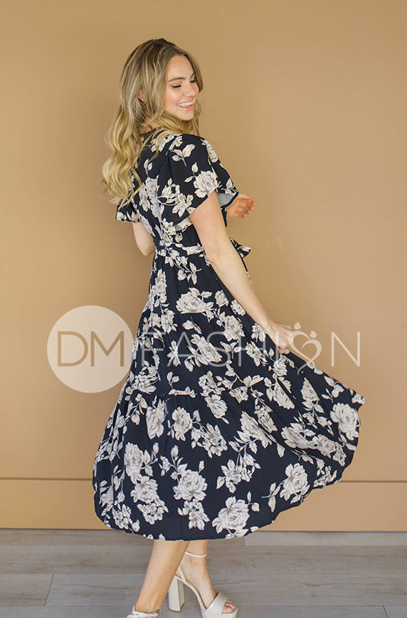 Tessa Black Floral Wrap Dress - DM Exclusive - Nursing Friendly - Maternity Friendly
