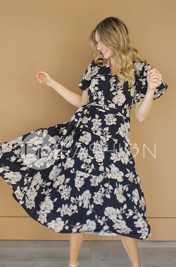 Tessa Black Floral Wrap Dress - DM Exclusive - Nursing Friendly - Maternity Friendly