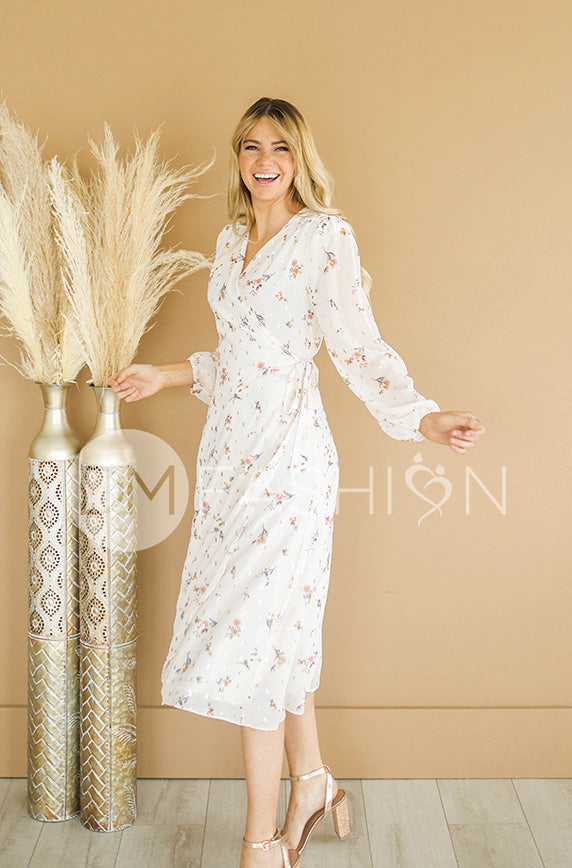 Hillary Ivory Floral Wrap Dress - DM Exclusive - Nursing Friendly - Maternity Friendly - FINAL FEW