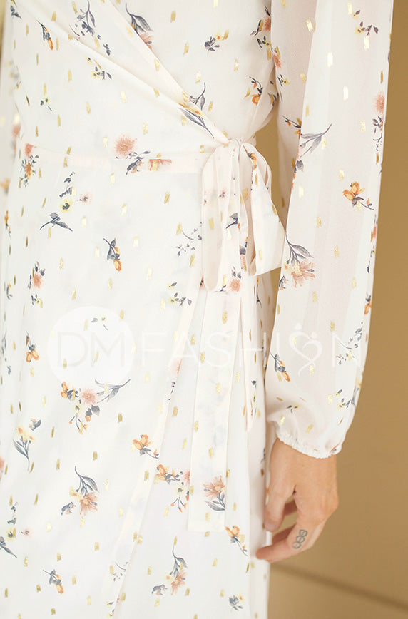 Hillary Ivory Floral Wrap Dress - DM Exclusive - Nursing Friendly - Maternity Friendly - FINAL FEW
