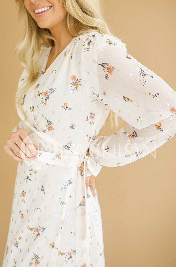 Hillary Ivory Floral Wrap Dress - DM Exclusive - Nursing Friendly - Maternity Friendly - FINAL FEW