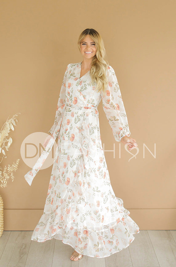 Melanee Cr¨¦am Floral Wrap Dress - DM Exclusive - Maternity Friendly - FINAL SALE