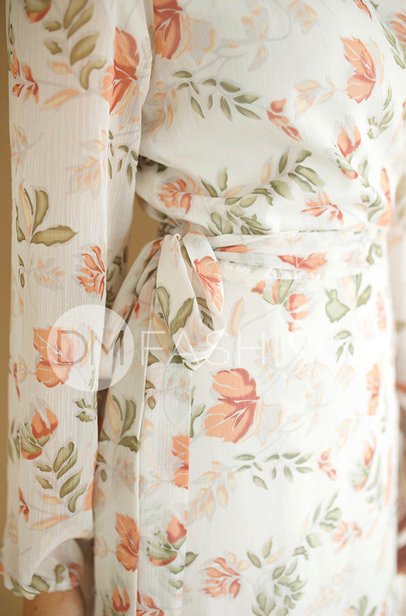 Melanee Cr¨¦am Floral Wrap Dress - DM Exclusive - Maternity Friendly - FINAL SALE