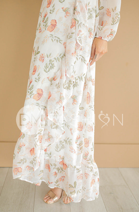 Melanee Cr¨¦am Floral Wrap Dress - DM Exclusive - Maternity Friendly - FINAL SALE