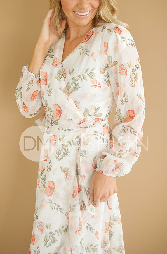 Melanee Cr¨¦am Floral Wrap Dress - DM Exclusive - Maternity Friendly - FINAL SALE