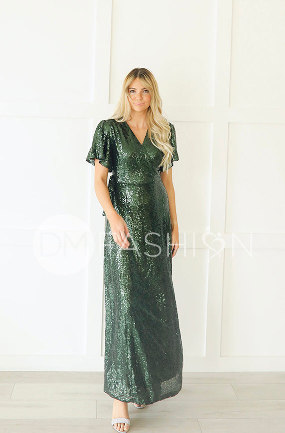 Aria Hunter Green Sequin Dress - DM Exclusive - Nursing Friendly - Maternity Friendly - FINAL SALE