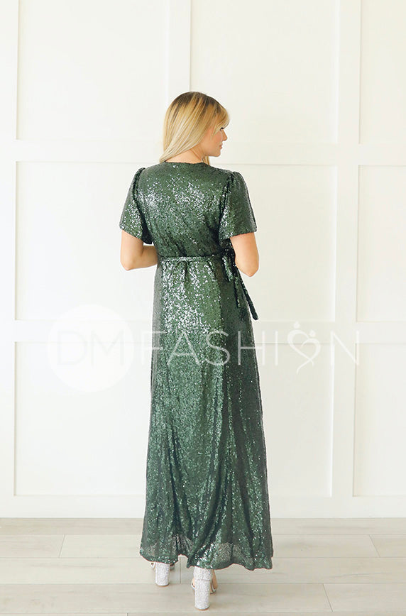 Aria Hunter Green Sequin Dress - DM Exclusive - Nursing Friendly - Maternity Friendly - FINAL SALE