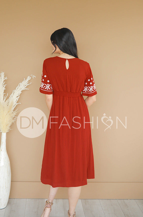 Marlee Brick Embroidery Midi Dress - DM Exclusive - Maternity Friendly - FINAL SALE