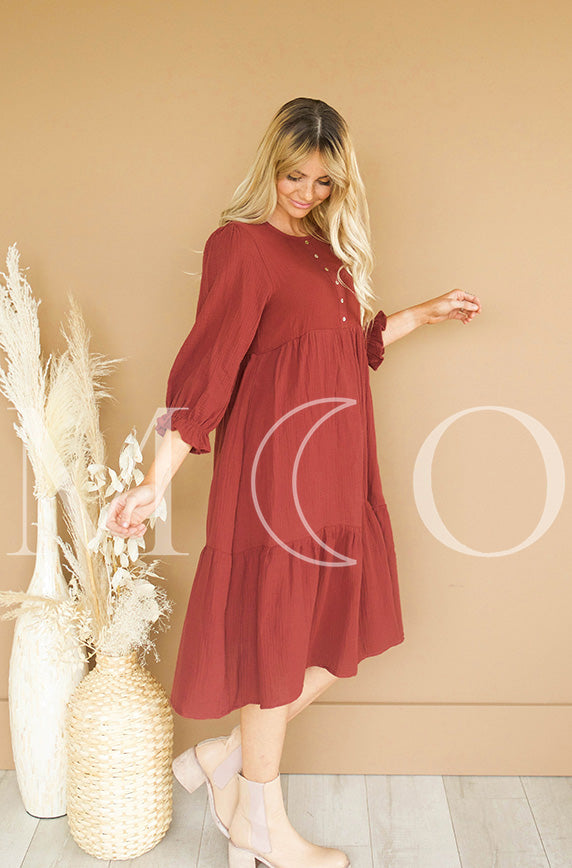 Sandra Burnt Red Dress - MCO - Maternity Friendly - FINAL SALE