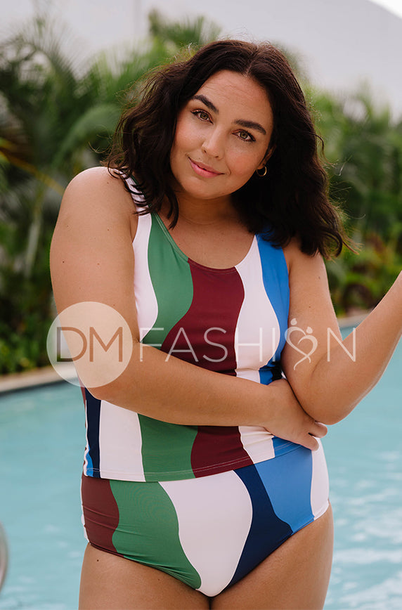 V Back Midkini Top - Large Wave Classic